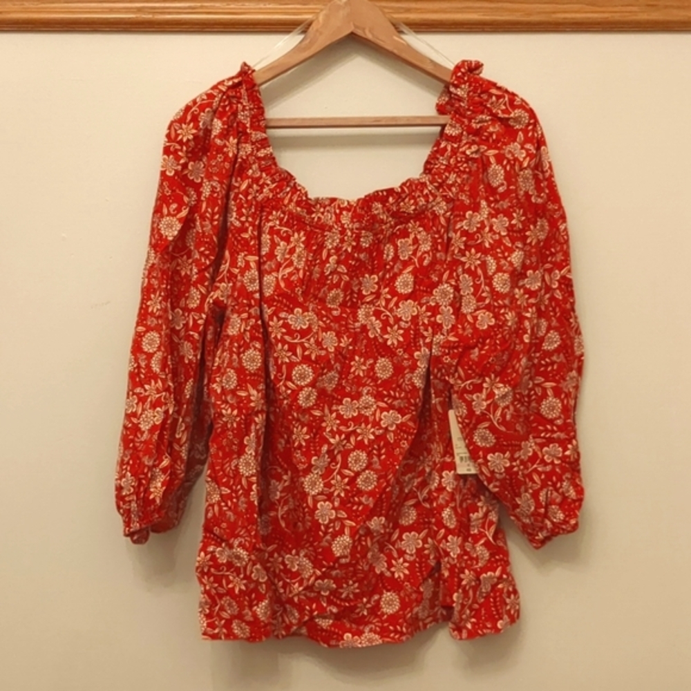 1X NEW Bloomcore Floral Feminine Top St. John's Bay Boho Festival Spring Red ♥️